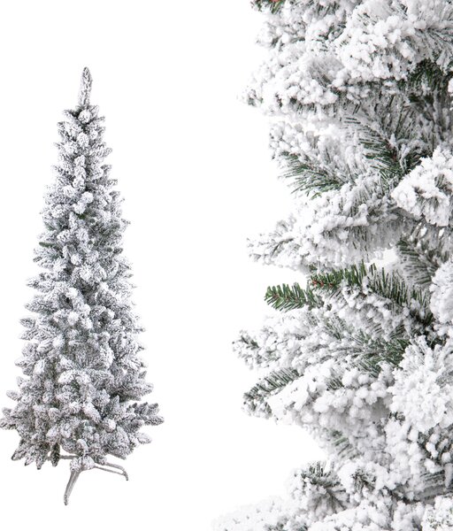 Albero di Natale Artificiale H180 cm Abete Douglas Slim con Neve 465 Tips Verde