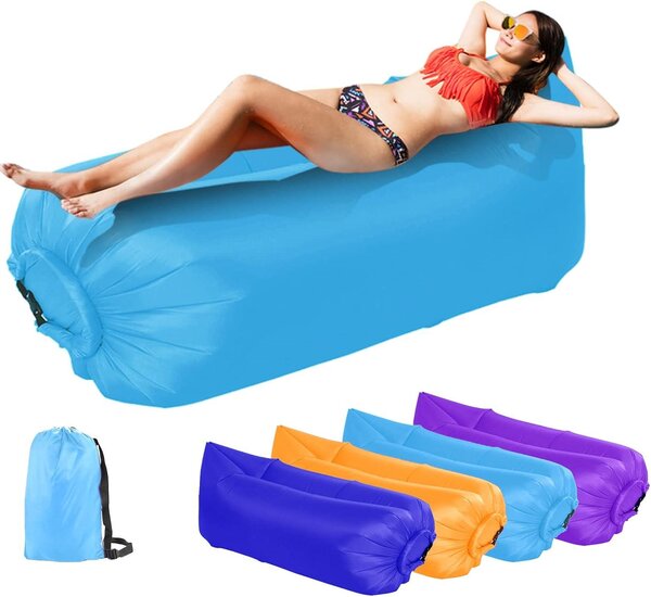 Divano gonfiabile ad aria - Sedia gonfiabile portatile - Ideale per il relax all'aperto - Poggiatesta ergonomico - 235 x 72 cm - Blu