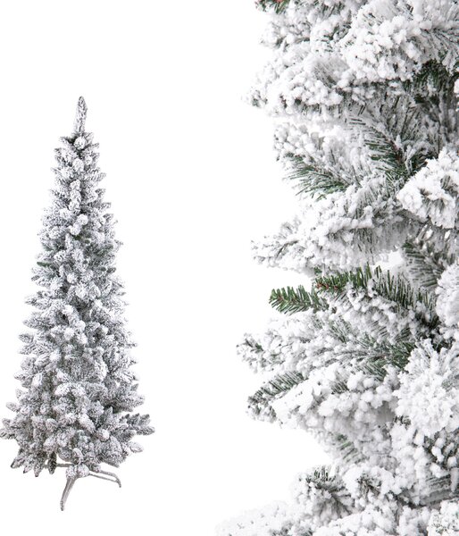 Albero di Natale Artificiale H150 cm Abete Douglas Slim con Neve 321 Tips Verde
