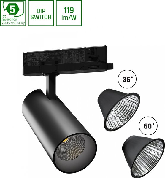 Spectrum LED Faretto a binario a 3 circuiti Andromeda Black 15-27W 1600-2600lm Bianco neutro 4000K 36°/60°