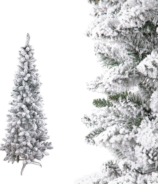 Albero di Natale Artificiale H150 cm Abete Douglas Slim con Neve 321 Tips Verde