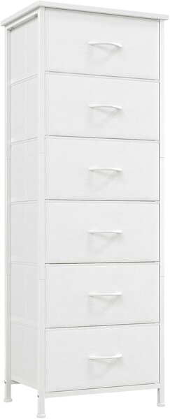 Comodino con cassetto rivestito in tessuto - Mobile contenitore - Organizzazione della camera da letto - Struttura in acciaio - 115H cm - Bianco