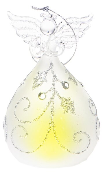 Set 2 Angeli Agrifoglio con Led H10,5 cm in Vetro Silver