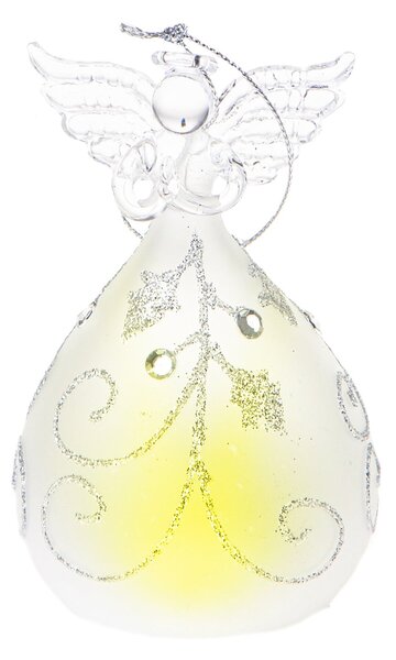 Set 2 Angeli Agrifoglio con Led H10,5 cm in Vetro Silver