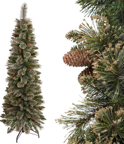 Albero di Natale Artificiale H210 cm Abete Slim Golden Green 479 Tips Verde