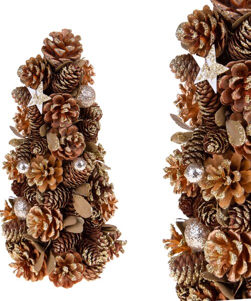 Set 2 Coni Decorativi 30 cm Natale con Stelle e Pigne