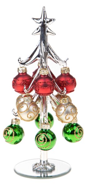 Set 2 Albererlli di Natale 21 cm con Ornamenti in Vetro