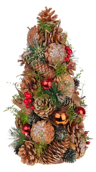 Set 2 Coni Decorativi con Sfere e Bacche H30 cm Rosso