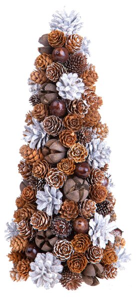 Set 2 Coni Decorativi con Mini Pigne H30 cm Marrone