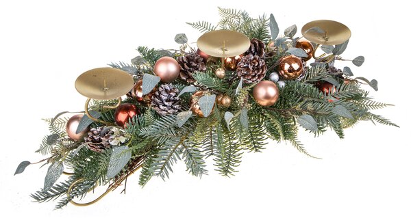 Centrotavola Natalizio 72 cm per 3 Candele con Sfere Decorative