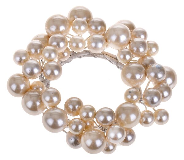Set 6 Giro Candela con Perle Ø11 cm Bianco