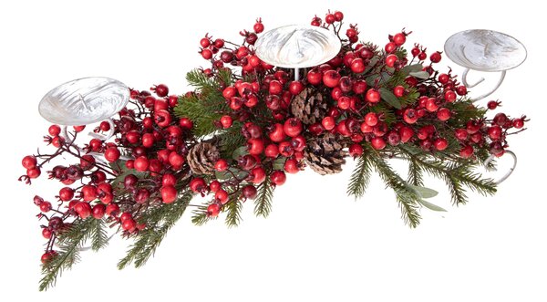 Centrotavola Natalizio 73 cm per 3 Candele con Wild Rose