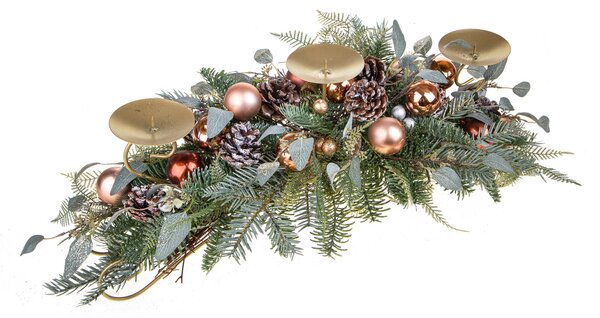 Centrotavola Natalizio 72 cm per 3 Candele con Sfere Decorative