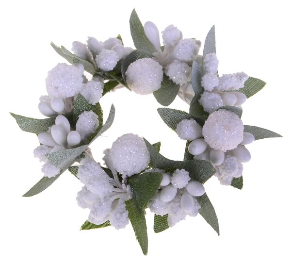 Set 12 Giro Candela con Bacche Ø7 cm Bianco