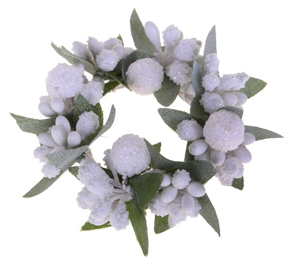 Set 12 Giro Candela con Bacche Ø7 cm Bianco