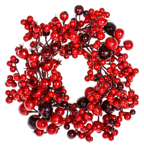 Set 2 Centrotavola con Bacche e Ilex Ø26 cm Rosso