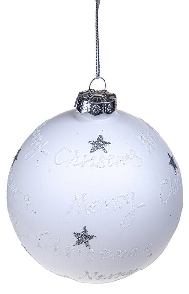 Set 8 Palline Decorative per Albero di Natale Merry Christmas 10 cm Bianco