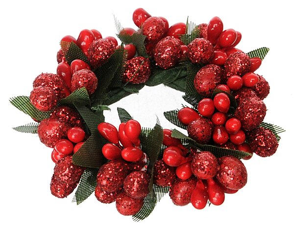 Set 12 Giro Candela con Bacche Ø7 cm Rosso