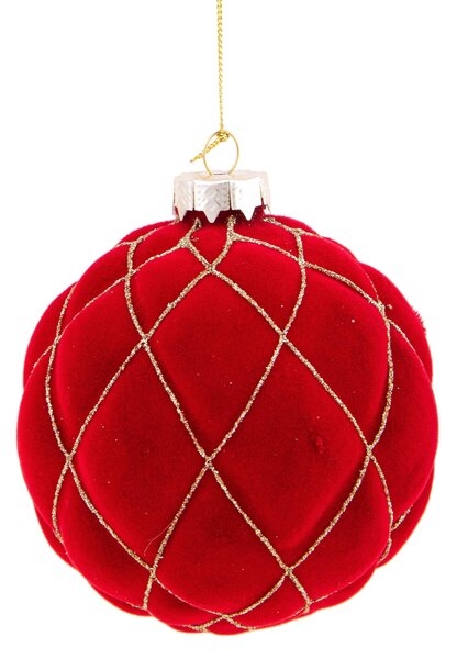 Set 8 Palline Decorative per Albero di Natale in Velluto Ø10 cm Rosso