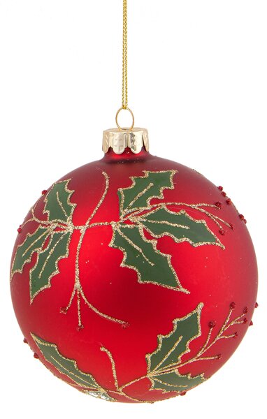 Set 4 Palline Decorative per Albero di Natale Ss Agrifoglio Ø10 cm Rosso/Verde
