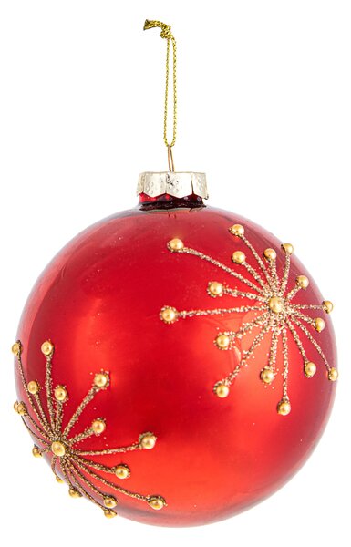 Set 6 Palline Decorative per Albero di Natale Fiocco di Neve Ø8 cm Rosso/Oro