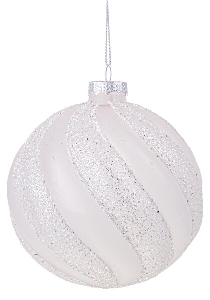 Set 6 Palline Decorative per Albero di Natale con Glitter Ø8 cm Bianco/Glitter