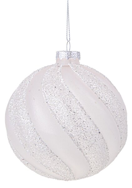 Set 4 Palline Decorative per Albero di Natale con Glitter Ø10 cm Bianco/Glitter