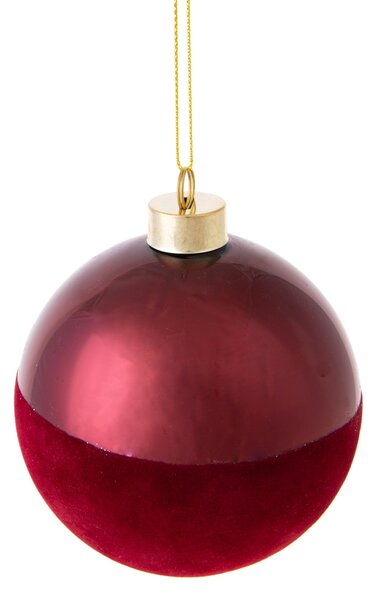 Set 4 Palline Decorative per Albero di Natale Velvet Ø10 cm Bordeaux