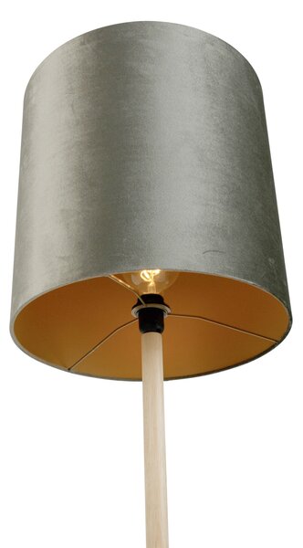 Lampada da terra in legno con paralume in velluto verde 40 cm - Mels