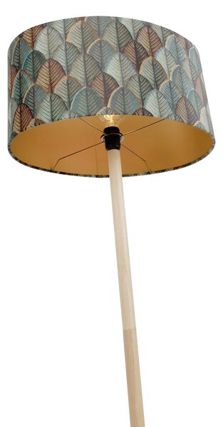 Lampada da terra in legno con paralume ovale in velluto con design a foglie 50cm - Mels