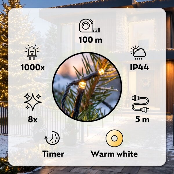 BRILAGI - LED catena luminosa natalizia per esterni 1000xLED/8 funzioni 105 m IP44 bianco caldo