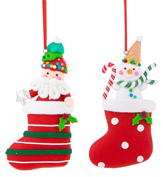 12 Set di 2 Calzette Natalizie H12,5 cm Babbo Natale e Puppazzo di Neve Rosso/Verde
