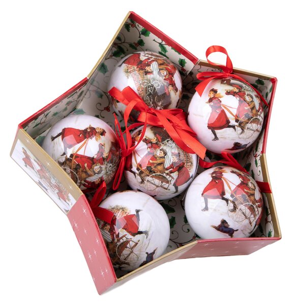 Set 12 Palline Decorative per Albero di Natale con bambini H7,5 cm Bianco/Rosso