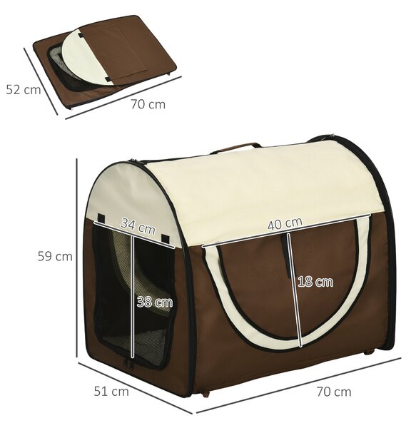 PawHut Trasportino Pieghevole per Cani e Gatti, Porta e Finestre in Rete, Tessuto Oxford, Viaggi Sicuri, 70x51x59cm - Marrone|Aosom