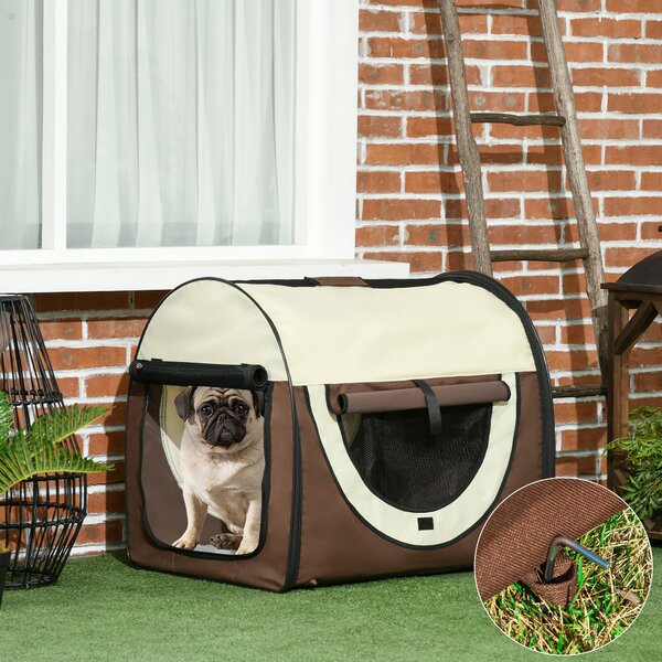 PawHut Trasportino Pieghevole per Cani e Gatti, Porta e Finestre in Rete, Tessuto Oxford, Viaggi Sicuri, 70x51x59cm - Marrone|Aosom