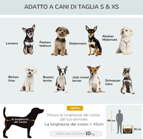 PawHut Trasportino Pieghevole per Cani e Gatti, Porta e Finestre in Rete, Tessuto Oxford, Viaggi Sicuri, 70x51x59cm - Marrone|Aosom