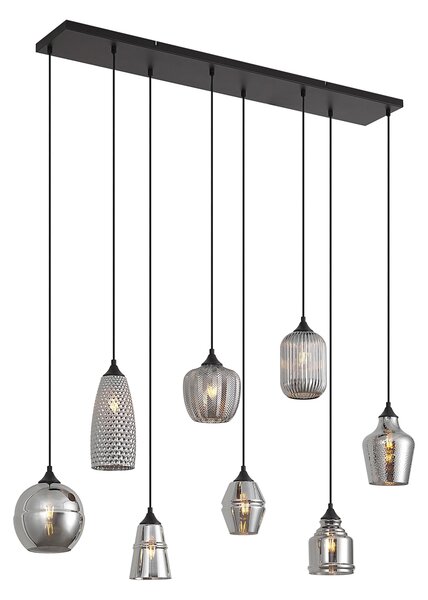 Lampada a sospensione Art Déco nera con vetro fumé 8 luci - Hanne