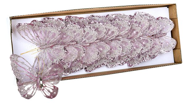 Farfalle con Glitter e Clip 24 Pezzi Ø10 cm Rosa