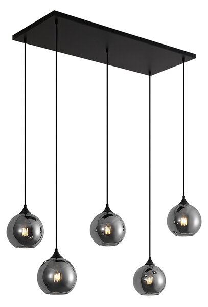 Lampada a sospensione Art Déco nera con vetro fumé 5 luci - Wallace