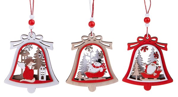 Set di 48 Campane Natale in Legno 10,5 cm Rosso