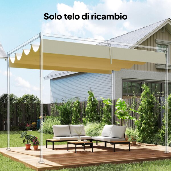 Telo Pergola per Esterni 392x350 cm Anti UV con 8 Fori di Drenaggio in Poliestere Beige