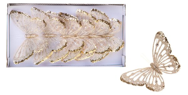 Farfalle con Glitter e Clip 18 Pezzi Ø15 cm Champagne