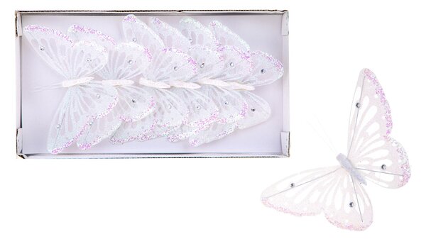 Farfalle con Glitter e Clip 18 Pezzi Ø15 cm Bianco