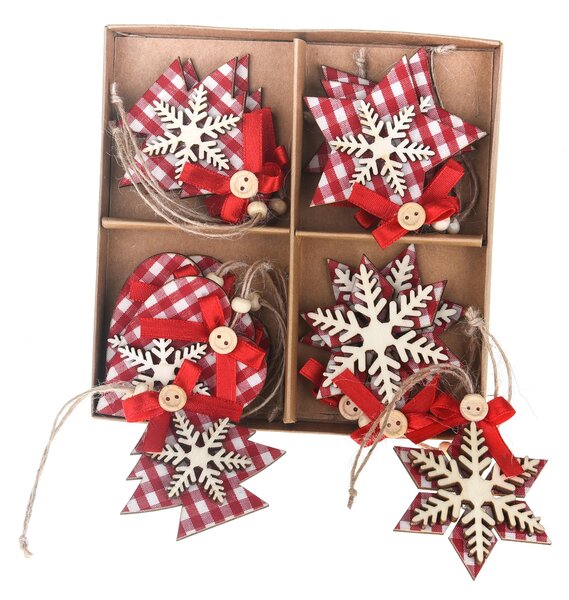 Decori in Legno Assortiti, 48 Pezzi Rosso