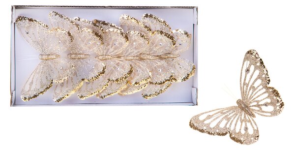 Farfalle con Glitter e Clip 18 Pezzi Ø15 cm Champagne