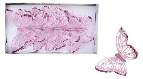 Farfalle con Glitter e Clip 18 Pezzi Ø15 cm Rosa