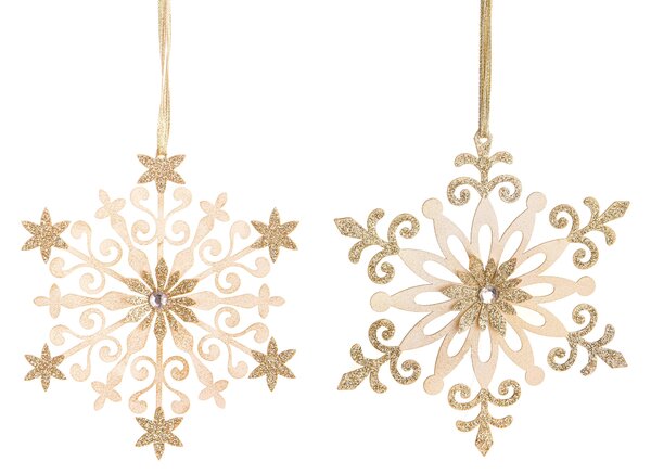 Set 8 Set di 2 Fiocchi di Neve Ø14,5 cm Crema/Oro