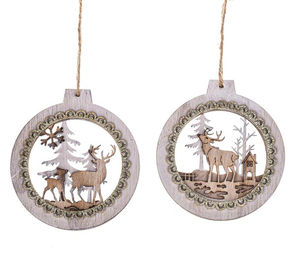 Set 12 Decoro in Legno Assortito Ø11 cm Nat/Oro