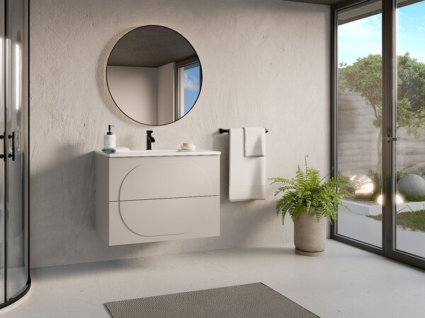 Mobile bagno sospeso con lavabo da incasso - Beige - 80 cm - VUTOMA