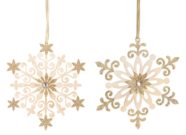 Set 8 Set di 2 Fiocchi di Neve Ø14,5 cm Crema/Oro